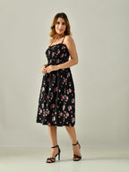 OWL MINK Women’s Flared Calf-Length Dress | Sleeveless Rayon Crepe