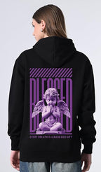 Women’s Black Printed Hoodie – Relaxed Fit Fleece Pullover with Kangaroo Pocket