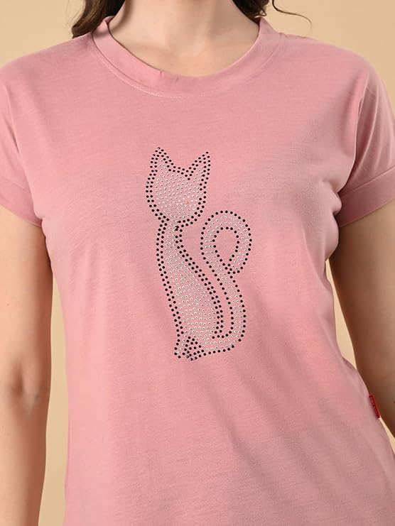 Stylish High-Low Cat Print Tee for Women