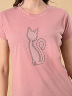 Stylish High-Low Cat Print Tee for Women