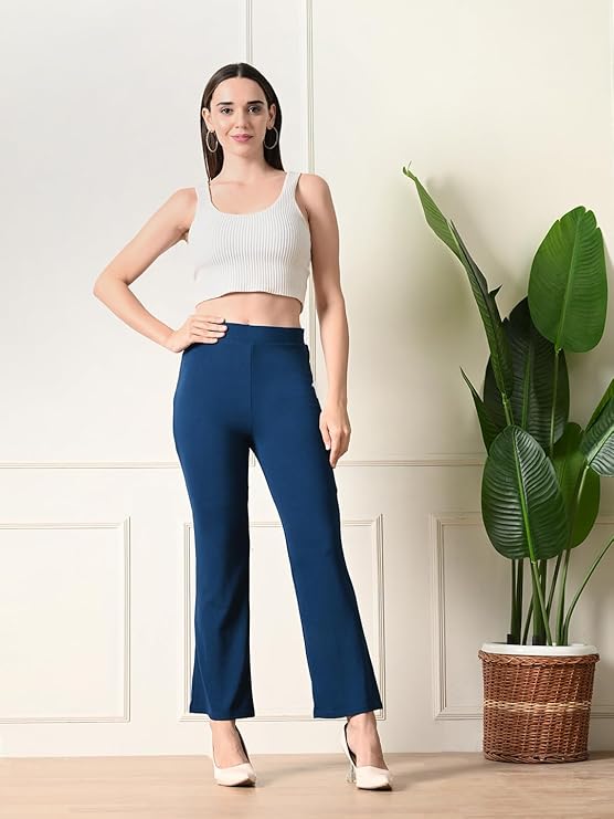 Women’s Solid Bootcut Regular Fit Trousers