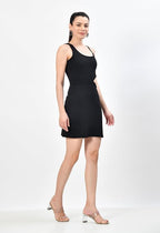 Black Sleeveless Round Neck Cut-Out Bodycon Mini Dress for Women