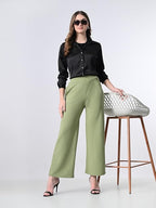 Solid High-Waist Stretchable Trousers for Women