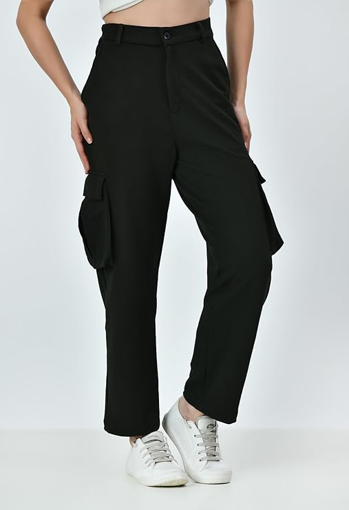 Stylish High Rise Cargo Jeans for Women – Baggy Fit with Deep Multi-Pockets