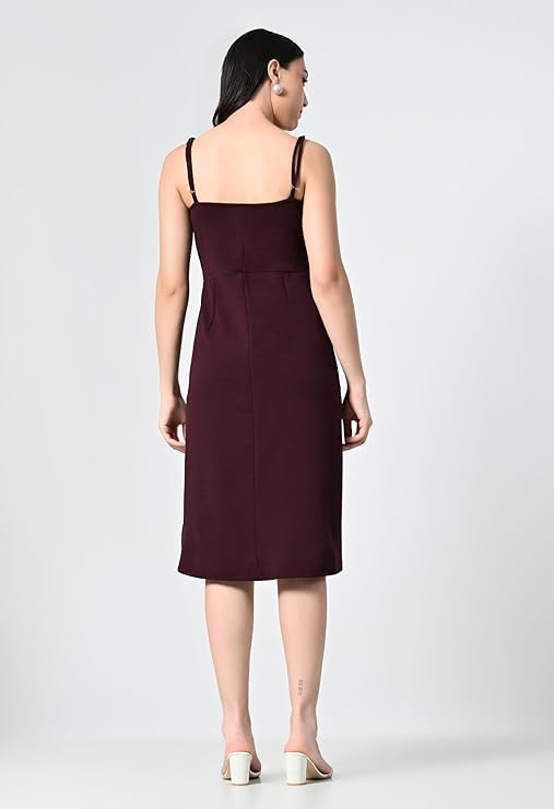 Women Asymmetric Dress (in, Alpha, XS, Regular, Maroon)