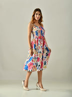 OWL MINK Women’s Flared Calf-Length Dress | Sleeveless Rayon Crepe multicolor