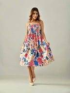 OWL MINK Women’s Flared Calf-Length Dress | Sleeveless Rayon Crepe multicolor