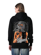 Women’s Relaxed Fit Black Printed Hoodie with Front Kangaroo Pocket