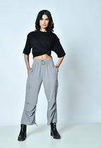 Loose Fit High-Waist Pleated Cargo Pants for Women – Poplin Lycra Fabric