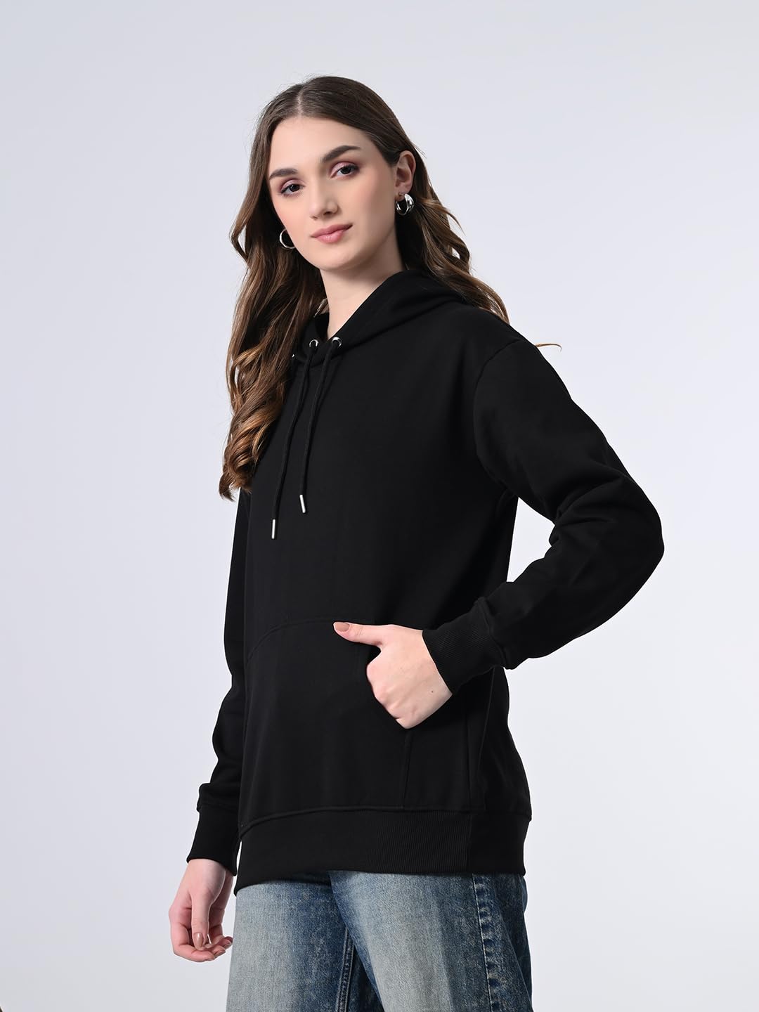 OWL MINK Relaxed Fit Black Women's Hoodie (in, Alpha, M, Regular, Black)