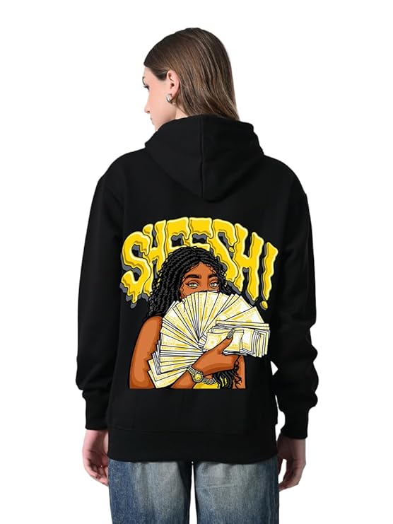 Women’s Black Printed Hoodie – Soft Fleece Pullover with Kangaroo Pocket