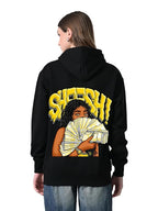 Women’s Black Printed Hoodie – Soft Fleece Pullover with Kangaroo Pocket