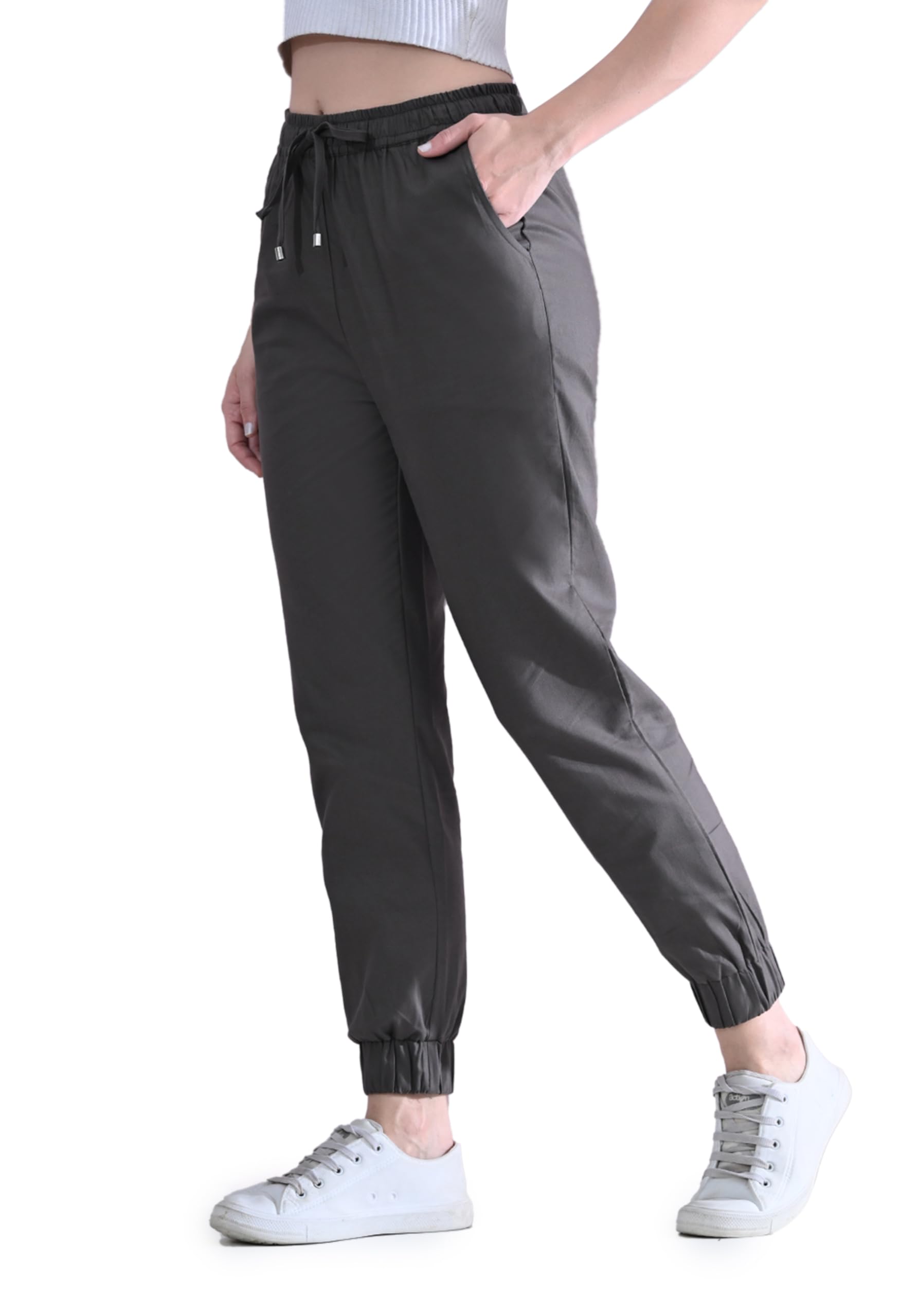 OWL MINK Women’s Cotton Ankle Length Joggers – Carbon