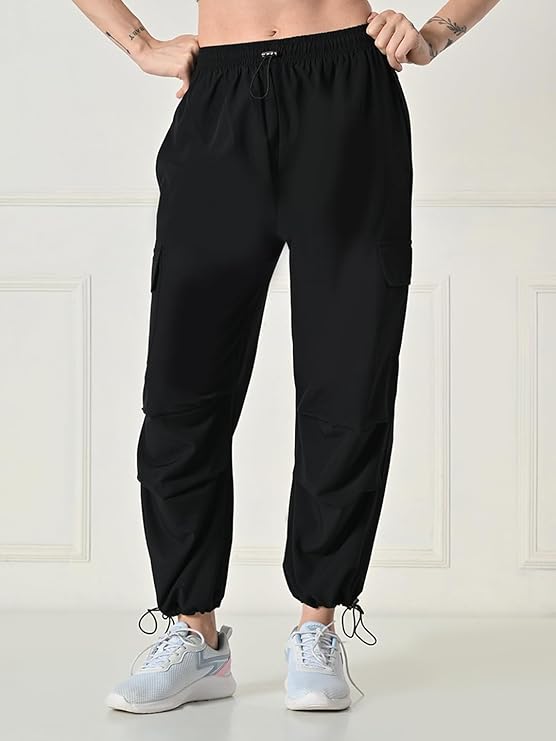Women’s Pleated Cargo Trousers with Drawstring Waist and 4 Pockets