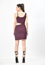 Maroon Sleeveless Round Neck Cut-Out Bodycon Mini Dress for Women