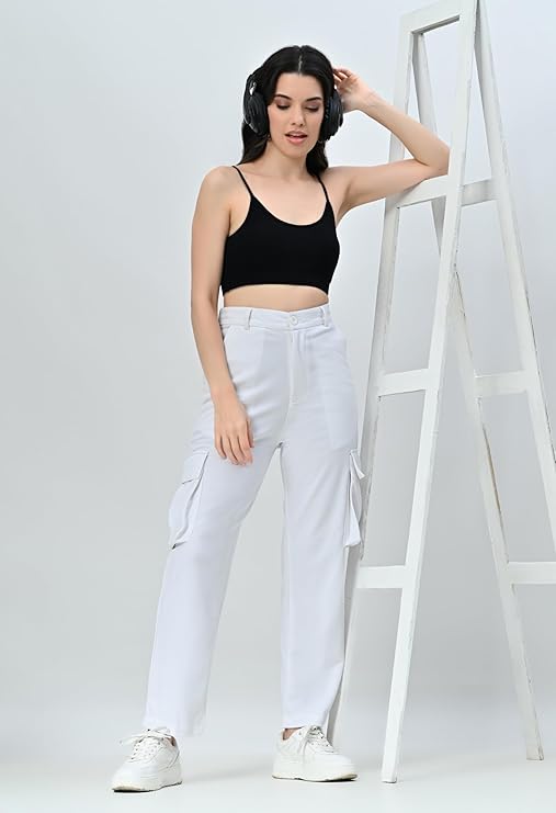 Women’s Stretchable Baggy Cargo Jeans with 4 Deep Pockets for Travel & Hiking