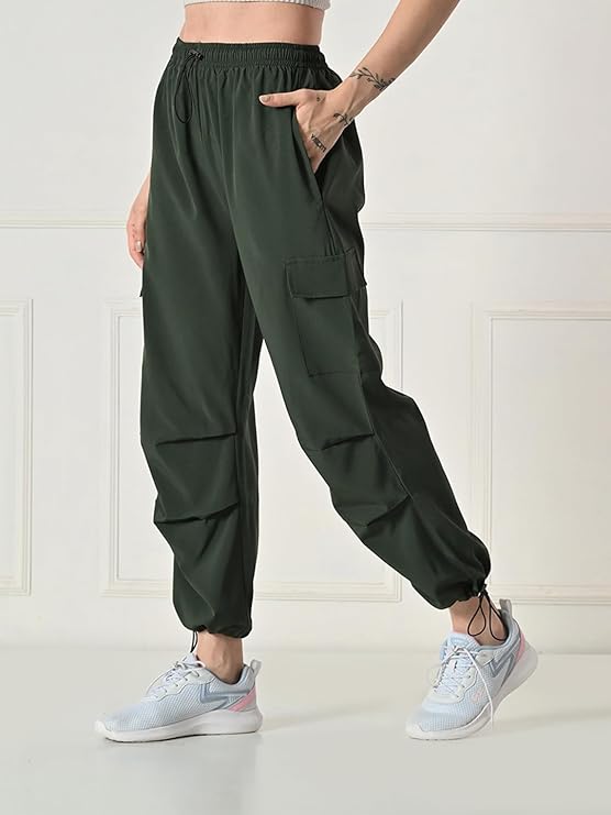 Trendy Pleated Cargo Pants for Women with Drawstring Closure & 4 Pockets