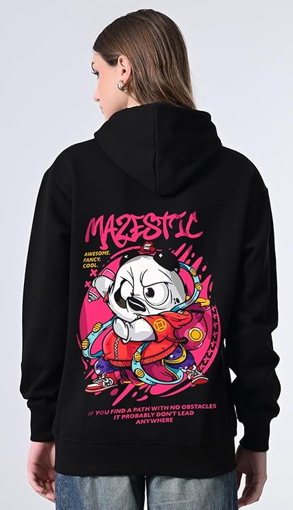 Women’s Black Fleece Hoodie – Printed Design with Kangaroo Pocket