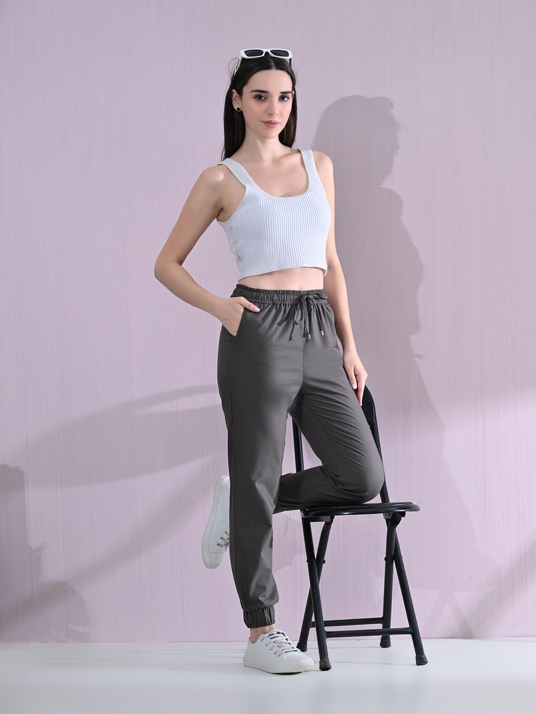 OWL MINK Women’s Cotton Ankle Length Joggers – Carbon