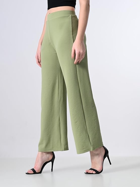 Solid High-Waist Stretchable Trousers for Women