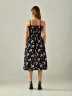 OWL MINK Women’s Flared Calf-Length Dress | Sleeveless Rayon Crepe Black