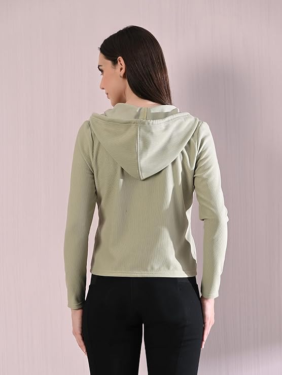 Cotton Full Sleeve Hoddie Women Solid Mint Green Hoodie Jacket