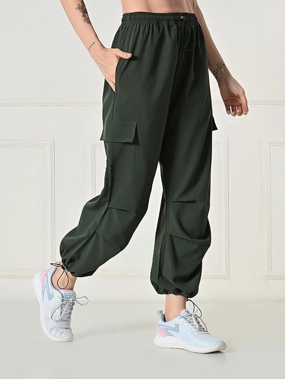 Trendy Pleated Cargo Pants for Women with Drawstring Closure & 4 Pockets