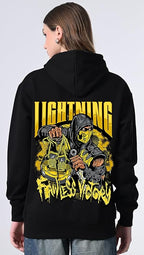 Women’s Fleece Hoodie – Black Printed Pullover with Kangaroo Pocket