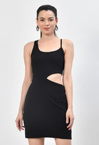 Black Sleeveless Round Neck Cut-Out Bodycon Mini Dress for Women