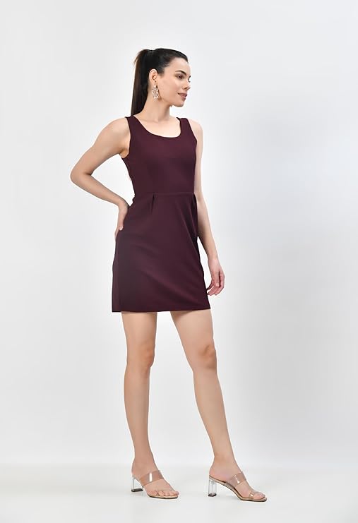 Women’s Maroon Round Neck Bodycon Mini Dress