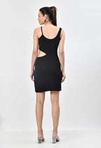 Black Sleeveless Round Neck Cut-Out Bodycon Mini Dress for Women