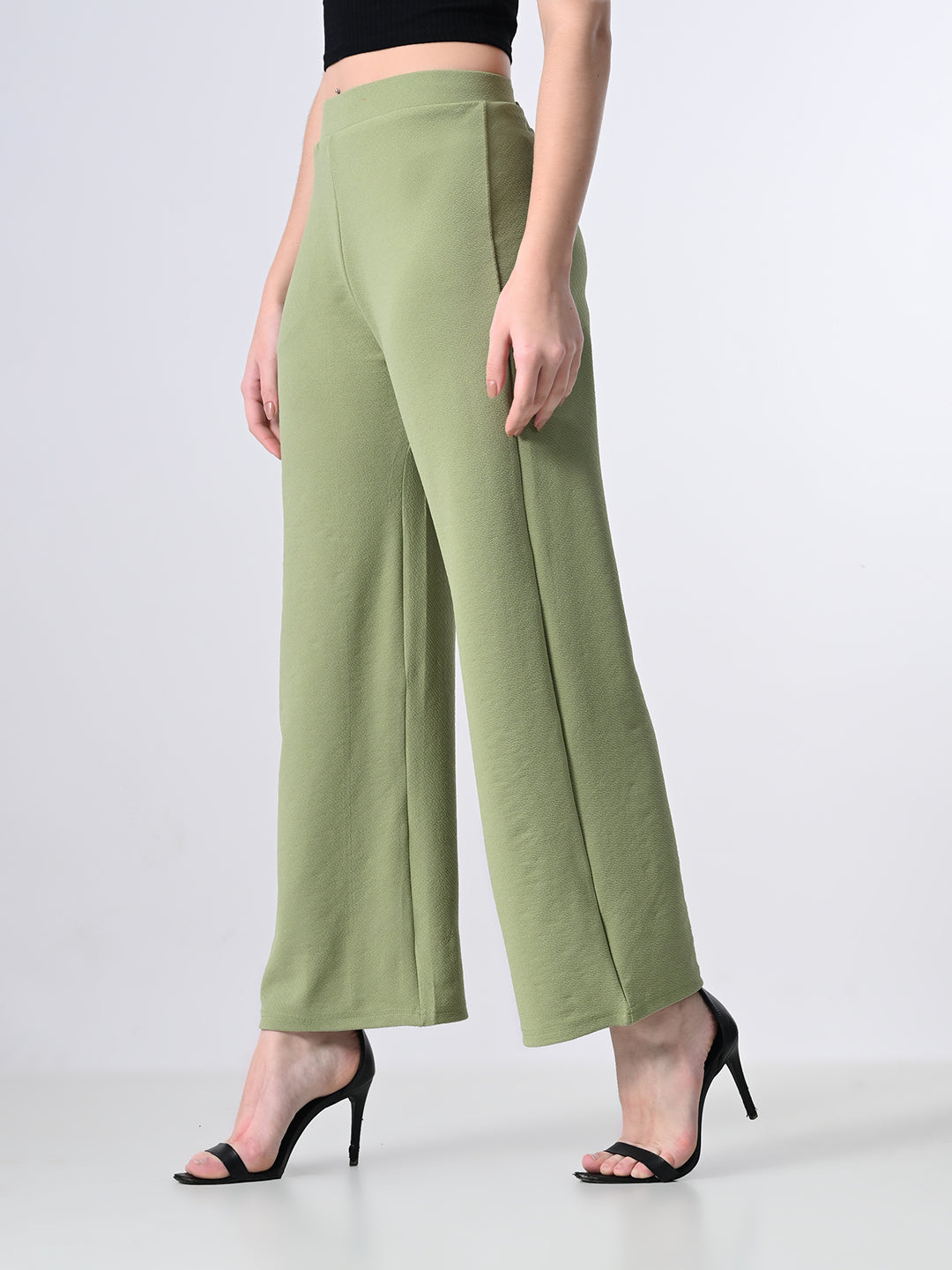 Solid High-Waist Stretchable Trousers for Women