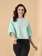 Oversized Balloon Sleeve Crop Top for Women