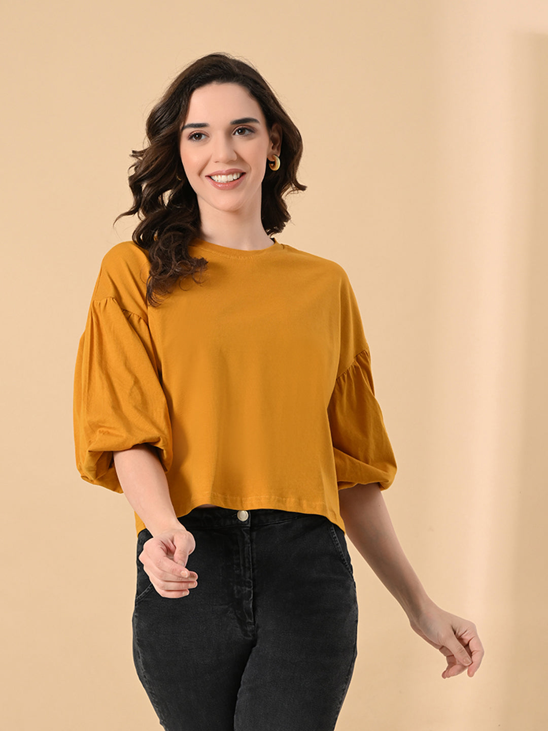 Trendy Oversized Crop T-Shirt for Women – Balloon Sleeves