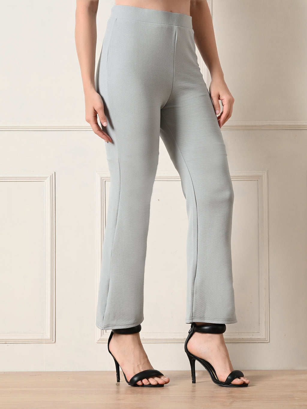 Women's Slim Fit Boot Cut Casual Trousers I Regular Fit Elastic Waist Full Length Formal Trouser,Casual,Office Wear, Solid Pant I