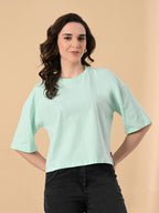 Oversized Crop T-Shirt for Women – Pure Cotton, Drop Shoulder, Solid Casual Top
