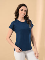 High-Low Hem Women’s T-Shirt with Crystal Print – Casual & Comfy