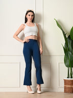 Women's Slim Fit Boot Cut Casual Trousers I Regular Fit Elastic Waist Full Length Formal Trouser