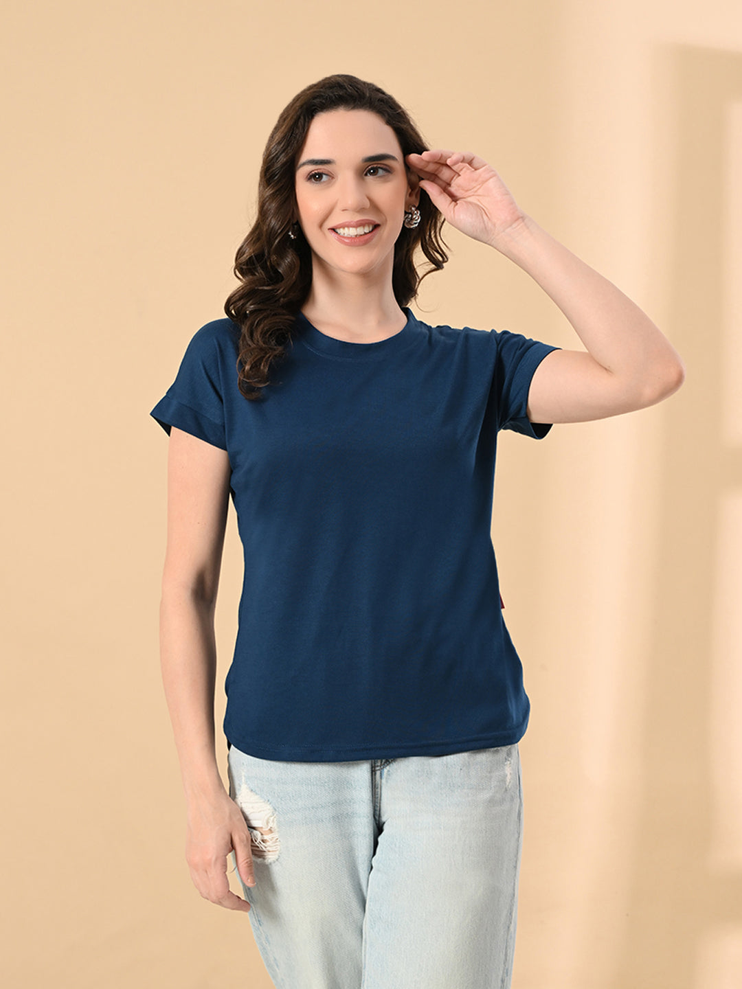 Stylish Up & Down Women’s High-Low Hem T-Shirt – Premium Cotton Lycra, Seamless Sleeves, Round Neck Casual & Active Wear Girls T-Shits