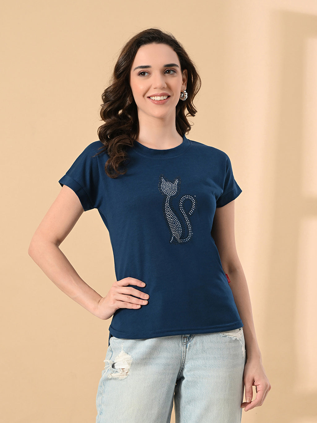 Trendy Cat Print High-Low Women’s Tee