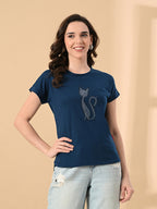 Trendy Cat Print High-Low Women’s Tee