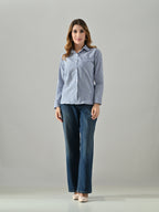 OWL MINK Women’s Blue Cotton Striped Shirt | Regular Fit, Full Sleeve
