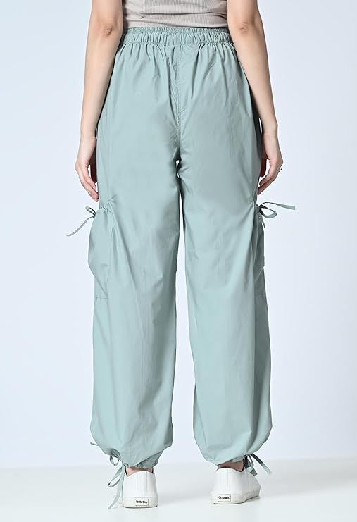 Solid Oversized Baggy Parashoot Pants for Women | High Waist Loose fit Korean Trousers/Cargo Pants with Side Pocket | Women Baggy Jeans for Casual & Travel wear for Women Comfort