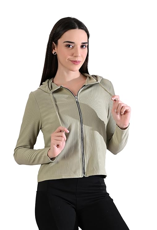 Cotton Full Sleeve Hoddie Women Solid Mint Green Hoodie Jacket