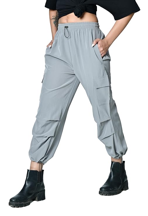 Loose Fit High-Waist Pleated Cargo Pants for Women – Poplin Lycra Fabric