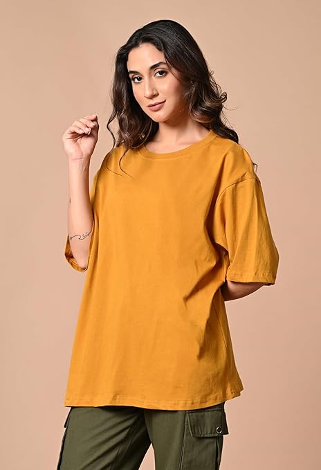 Women’s Oversized Fit Pure Cotton T-Shirt with Drop Shoulder & Half Sleeves