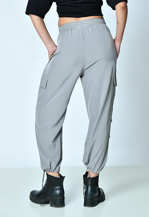Loose Fit High-Waist Pleated Cargo Pants for Women – Poplin Lycra Fabric