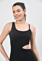 Black Sleeveless Round Neck Cut-Out Bodycon Mini Dress for Women