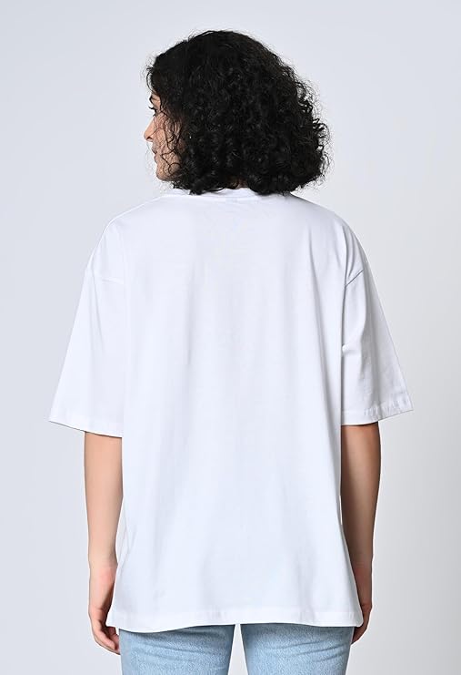 Women’s Oversized Fit 100% Cotton T-Shirt with Drop Shoulder & Half Sleeves
