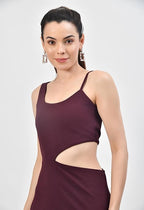 Maroon Sleeveless Round Neck Cut-Out Bodycon Mini Dress for Women